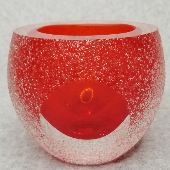 Fifth Avenue Crystal Geode Red 4" Votive Candle Holder Handmade Art Glass w/Box - Picture 3 of 13